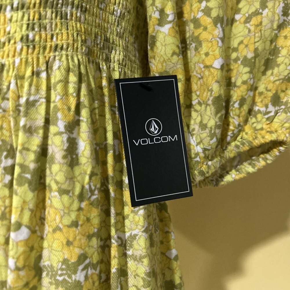 Babydoll Mini-dress Yellow Floral Stretch Bodice Volcom Woman's 8 Fairy core M - Picture 4 of 14